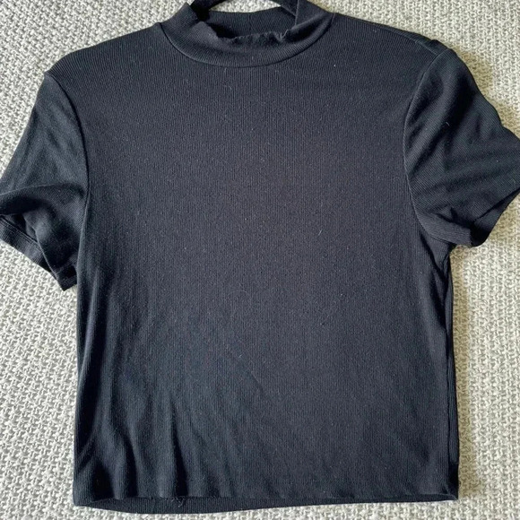 abercrombie soft a&f ribbed black mock neck short sleeve t shirt size small - Picture 1 of 5